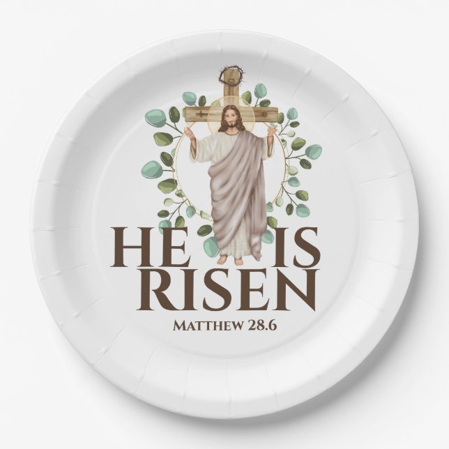 Jesus Holzkreuz Er ist Riser Osterurlaub Pappteller (Vorderseite)