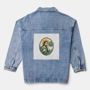 Jesus hustet mittlere Sprachnotiz Audio-Nachricht Jeansjacke