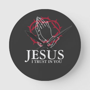 Jesus ich vertraue auf Dich betende Hände Dornenkr Runde Wanduhr