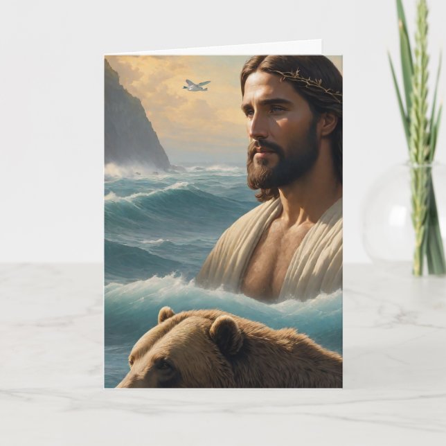Jesus im Ozean mit einem Bären Karte (Vorderseite)
