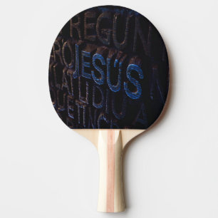 Jesus in Blau Stein Christliche Gottesliebe Tischtennis Schläger