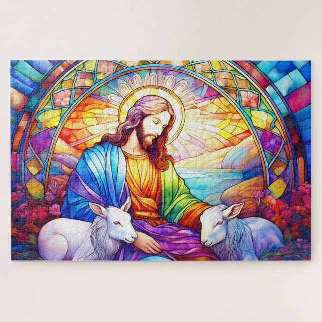 Jesus in Bleiglas in Aquarell (Horizontal)