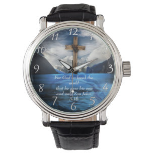 Jesus in dem aufbrechenden Wasser Johannes 3:16 Armbanduhr