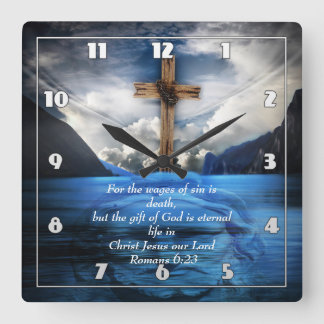 Jesus in den aufwühlenden Wasser Römer 6:23 Quadratische Wanduhr