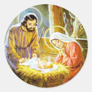 Jesus in der Krippe Weihnachtsgeschichte Runder Aufkleber