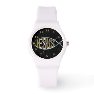 Jesus in einem Fischsymbol Armbanduhr