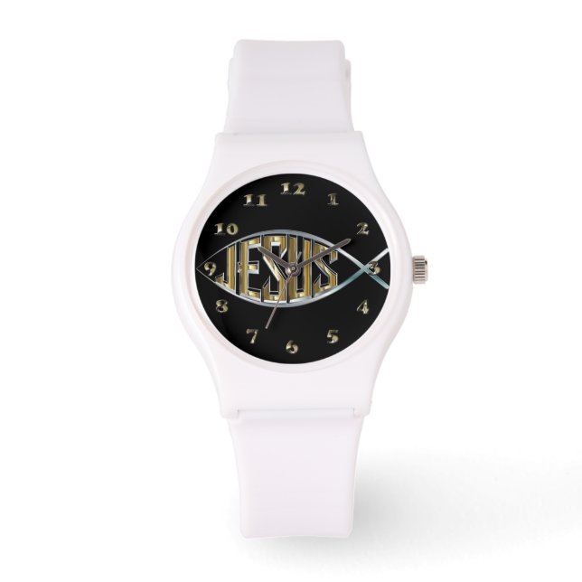 Jesus in einem Fischsymbol Armbanduhr (Vorderseite)