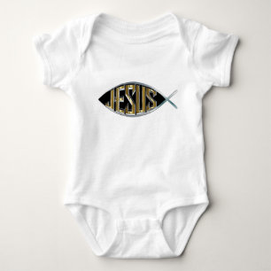 Jesus in einem Fischsymbol Baby Strampler