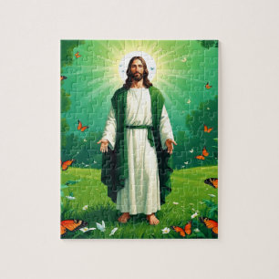 Jesus in einem Garten umgeben von Schmetterlingen