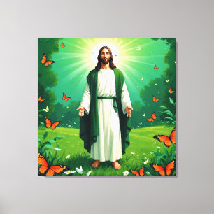 Jesus in einem Garten umgeben von Schmetterlingen Leinwanddruck