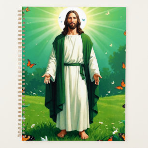 Jesus in einem Garten umgeben von Schmetterlingen Planer