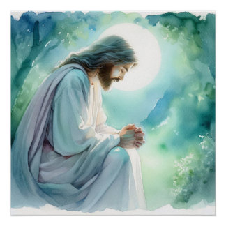 Jesus in Gebet Wasserfarbe Poster