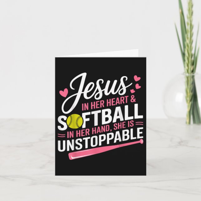 Jesus in ihrem Herzen und Softball in ihrer Hand S Karte (Vorderseite)