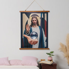 Jesus in neokubistischer Elegance Modernes Abstrak Wandteppich Mit Holzrahmen