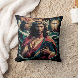 Jesus inmitten turbulenter Wellen mit einem Buch Kissen