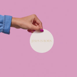 JESUS IS BORN Cream Christmas Sticker #2