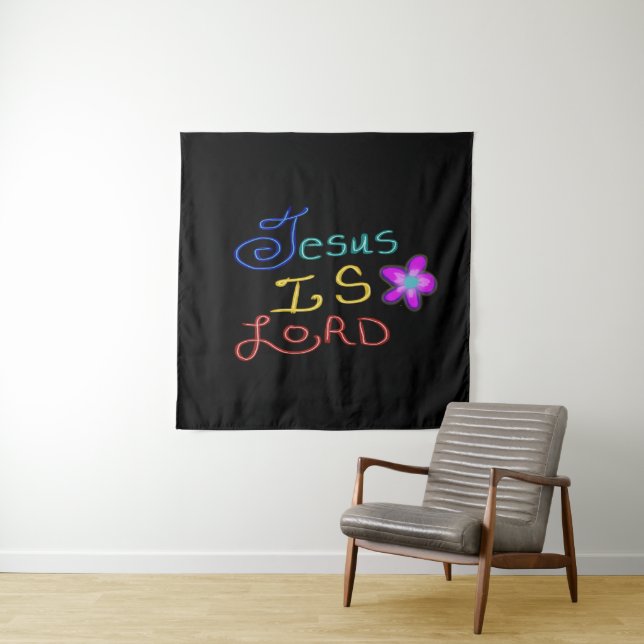 Jesus is LORD Colorful Script Black Wandteppich (Beispiel)
