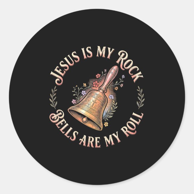 Jesus Is My Rock Bells Are My Roll Funny Handbell  Runder Aufkleber (Vorderseite)