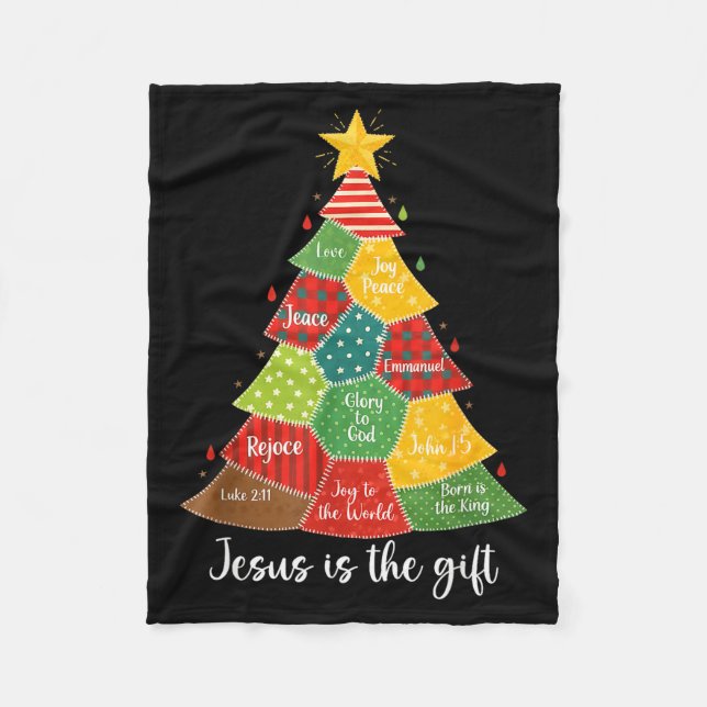 Jesus Is The Gift Christmas Tree Patchwork Scriptu Fleecedecke (Vorderseite)