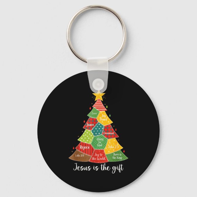 Jesus Is The Gift Christmas Tree Patchwork Scriptu Schlüsselanhänger (Vorderseite)