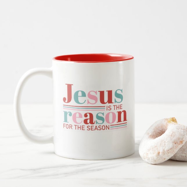 Jesus is the Reason for the Season Zweifarbige Tasse (Mit Donut)