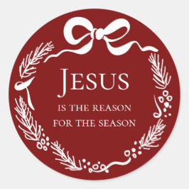 Jesus is the Reason | Hand Drawn Bow Red Christmas Runder Aufkleber