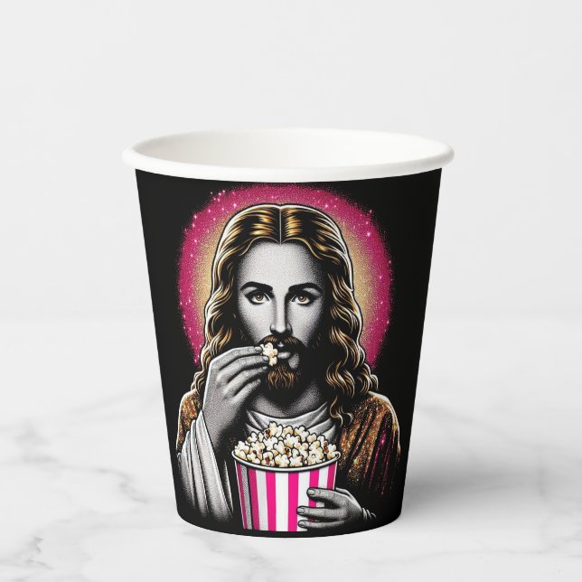 Jesus isst Popcorn Papier Tasse! Pappbecher (Vorderseite)