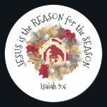 JESUS IST DAS GRÜNDE FÜR Weihnachten Runder Aufkleber<br><div class="desc">Stilvoll JESUS IST DER Christliche Weihnachtsaufkleber, der eine Krippe in einem festlichen Weihnachtskranz zeigt. Das inspirierende Zitat lautet JESUS IST DER GRUND FÜR DIE SAISON, und darunter befindet sich ein Platzhalter-Schriftenvers. ALLE TEXTE SIND KUNSTBAR, sodass Sie Ihren eigenen personalisierten Text erstellen und Ihren Namen hinzufügen können. Das ist eine großartige...</div>