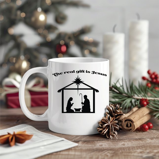 Jesus ist das wahre Geschenk Weihnachtskrippe Kaffeetasse (Von Creator hochgeladen)