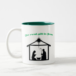 Jesus ist das wahre Geschenk Weihnachtskrippe Zweifarbige Tasse