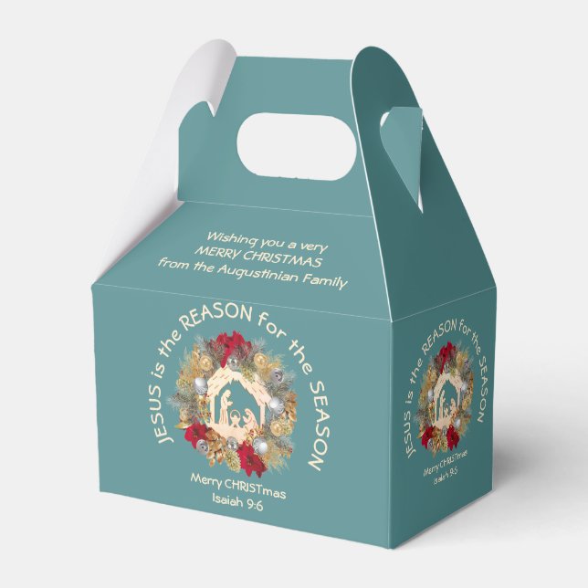 JESUS IST DER GRUND Aquamarine Weihnachtsgeschenk- Geschenkschachtel (Vorderseite)