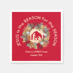 JESUS IST DER GRUND FÜR DAS Red Christmas Paper Serviette
