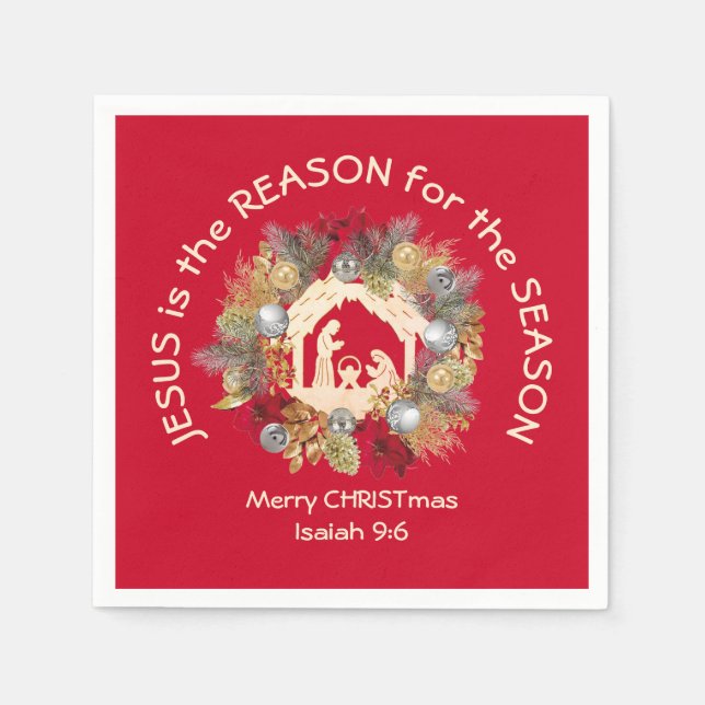 JESUS IST DER GRUND FÜR DAS Red Christmas Paper Serviette (Vorderseite)