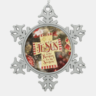 Jesus ist der Grund für die Saison Schneeflocken Zinn-Ornament