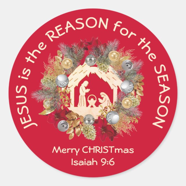 JESUS IST DER GRUND FÜR Red Christmas Runder Aufkleber (Vorderseite)