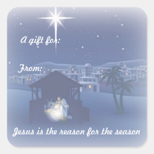 Jesus ist der Grund Nativity-Geschenk-Anhänger Auf Quadratischer Aufkleber