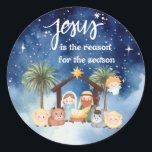 Jesus ist der Grund, warum Nativticker Runder Aufkleber<br><div class="desc">Jesus ist der Grund für die Saison Krippe Aufkleber für Grußkarten,  Geschenkverpackungen oder Gunst Dekorationen.</div>