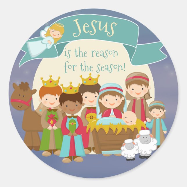 "Jesus ist der Grund" Weihnachtskrippe Runder Aufkleber (Vorderseite)