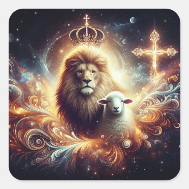 Jesus ist der Löwe und das Lamm Quadratischer Aufkleber (Vorderseite)