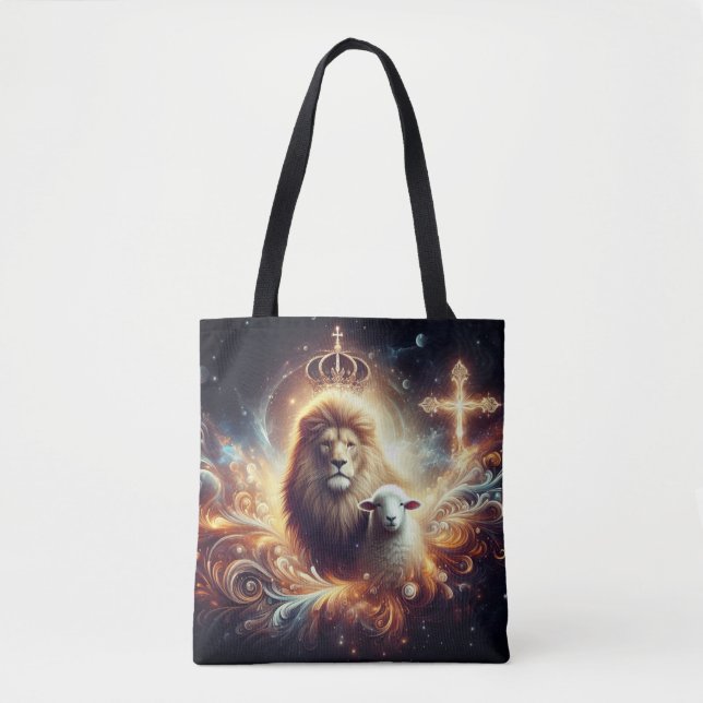 Jesus ist der Löwe und das Lamm Tasche (Vorderseite)