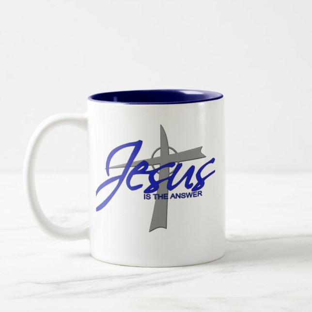 Jesus ist die Antwort Zweifarbige Tasse (Links)
