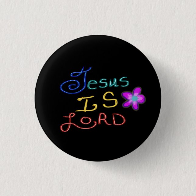 Jesus ist HERR Farbige Schrift Schwarz Button (Vorderseite)
