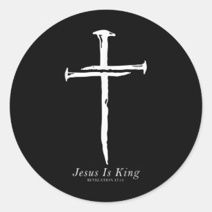 Jesus ist König-Funny-Cross-Nails Christlich Runder Aufkleber