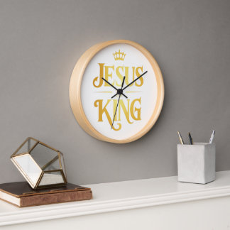 Jesus ist König Goldene Krone Minimalistische Wand Uhr