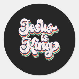 Jesus ist König-Retro-Glaubensszenario Runder Aufkleber