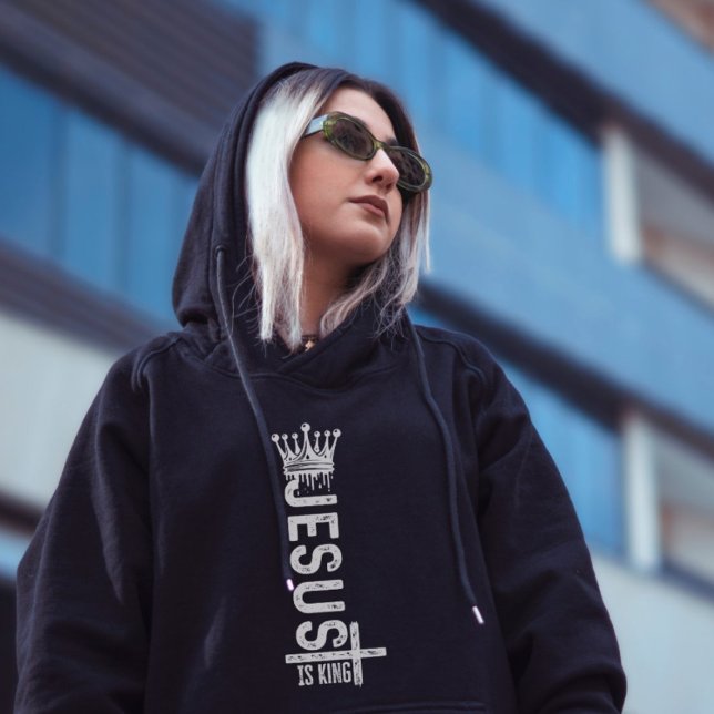 Jesus ist König | Weiße Vintage Christliche Krone Hoodie (Von Creator hochgeladen)