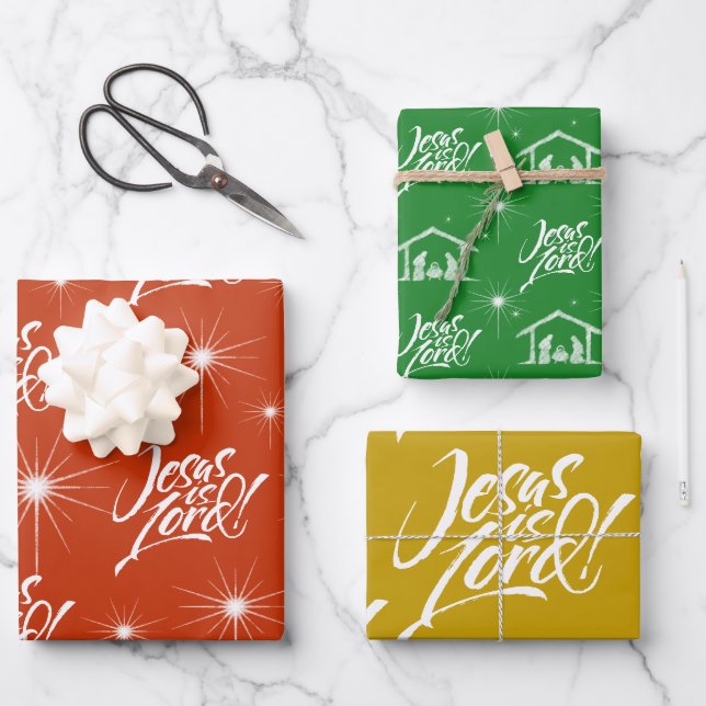 Jesus ist Lord Christmas Christlich Retro 70er Col Geschenkpapier Set (Vorderseite)