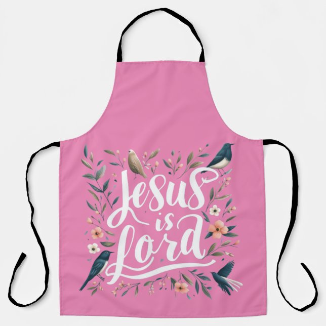 Jesus ist Lord Pink Birds Blumengestalt Schürze (Vorderseite)