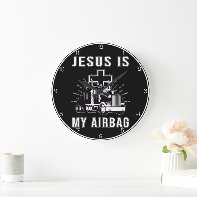 Jesus ist mein Airbag Große Wanduhr (Zuhause)