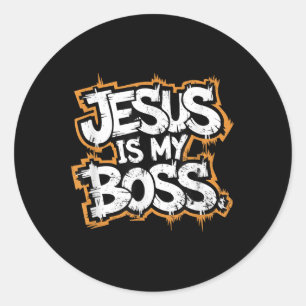Jesus ist mein Boss Runder Aufkleber